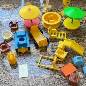 Vintage lot of  FISHER PRICE furniture and accessories for various play sets.